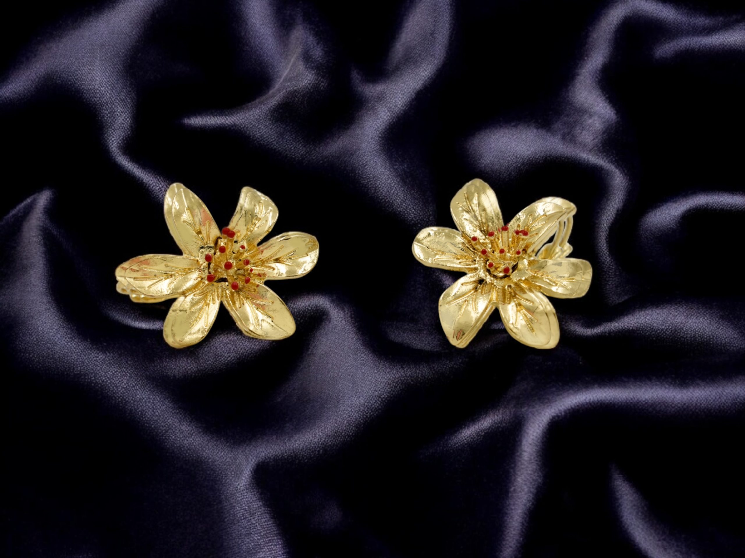 Ruby Bloom Gold Flower Earrings - Image 4