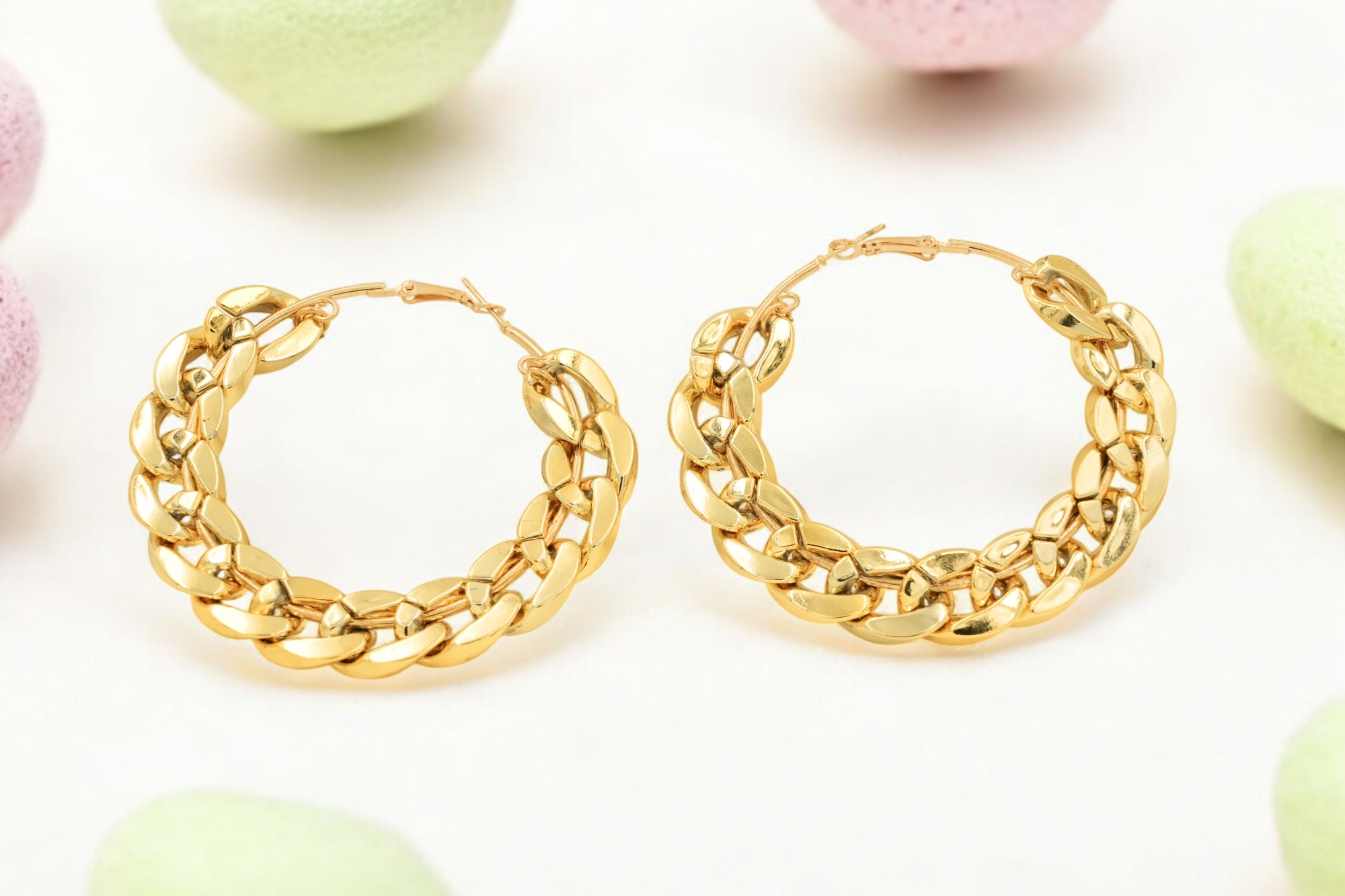 Golden Braided Chain Hoop Earrings - Image 2