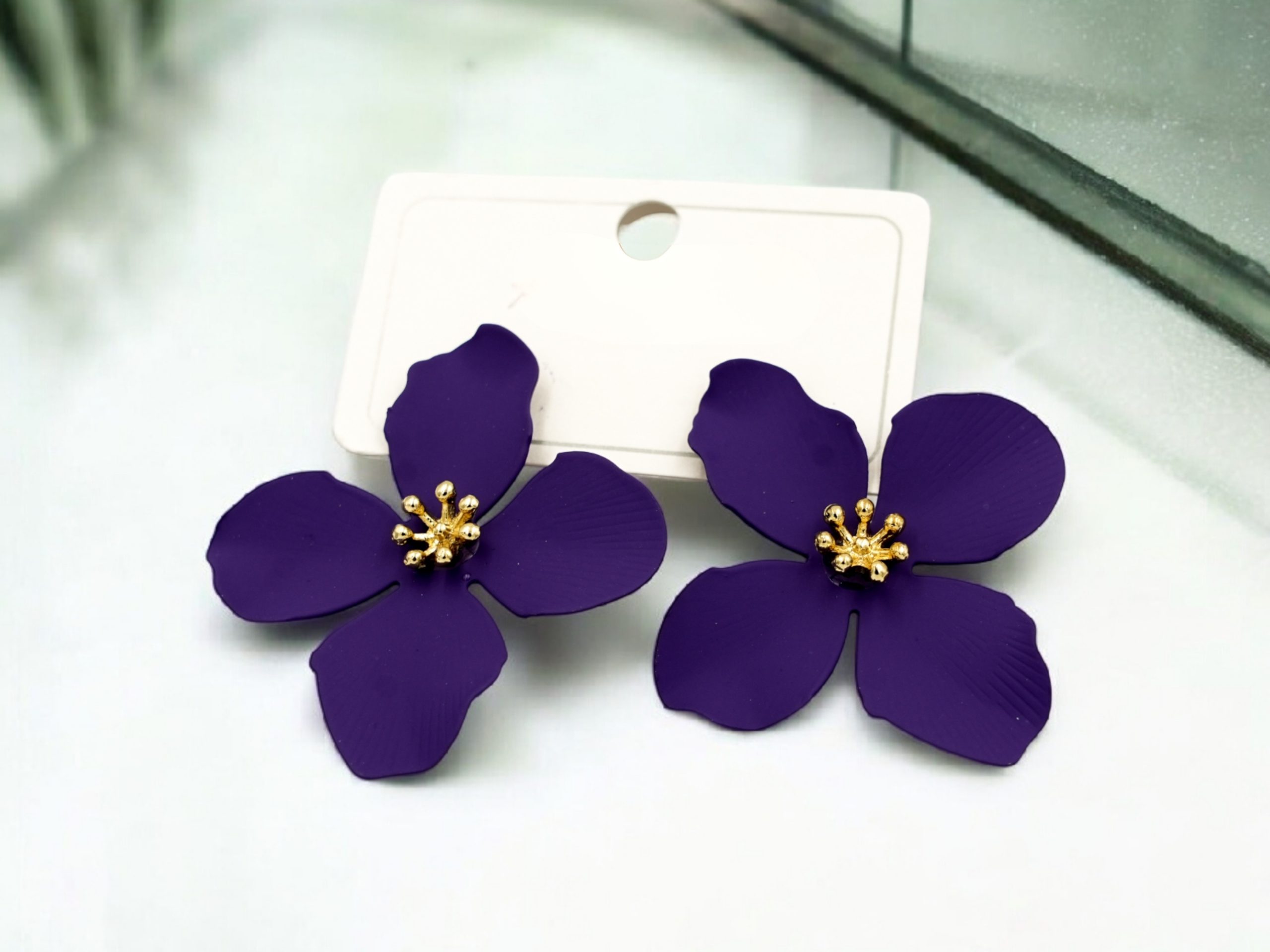 Purple Bloom Statement Earrings - Image 2